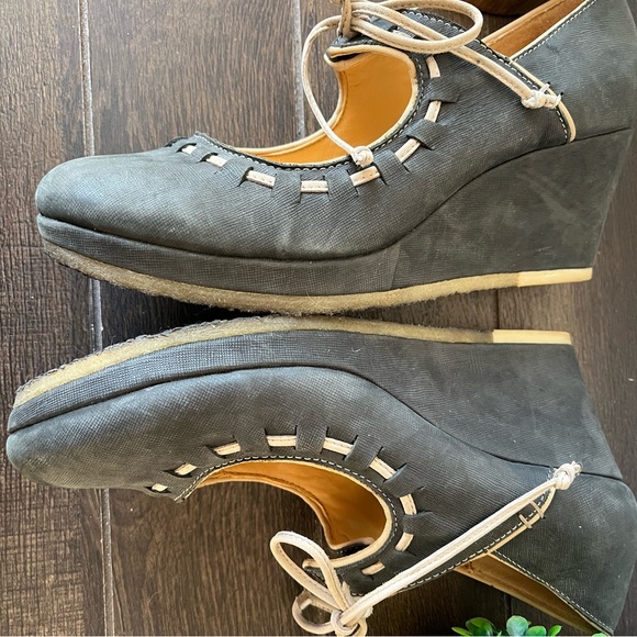 Clarks ORIGINALS Blue Gray Mary Jane Wedges Lace Ties 61606 Size 11 Medium - Picture 6 of 13